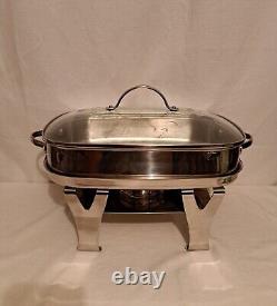 Princess House 5 Quart Glass Lid Stainless Steel Baker with Buffet Chafing Rack