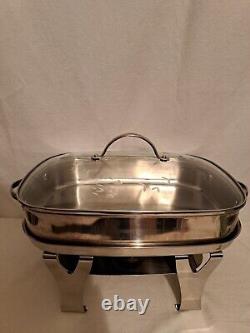 Princess House 5 Quart Glass Lid Stainless Steel Baker with Buffet Chafing Rack