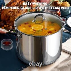 Professional 24-Quart Stainless Steel Stockpot with Stay-Cool Handles in Silver