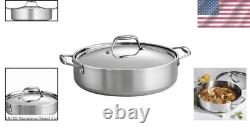 Professional Grade 6-Quart Stainless Steel Braiser Pan with Lid Made in Brazil