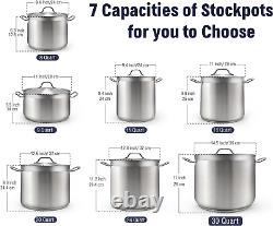 Professional Grade Lid 30 Quart Stainless Steel Stockpot, Silver