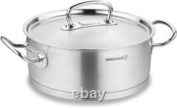 Proline 4.5 Quart Stainless Steel Low Casserole Saute Pot Stockpot with Lid and