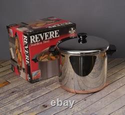 REVERE WARE 8 Quart Stock Pot with Lid Clinton IL Stainless Steel Copper With Box REVERE WARE 8 Quart Stock Pot with Lid Clinton IL Stainless Steel Copper With Box