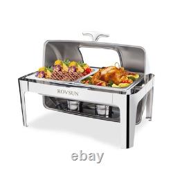 ROVSUN Roll Top Chafing Dish 9 Quart Rectangular Stainless Steel 2 Half Size