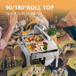 ROVSUN Roll Top Chafing Dish 9 Quart Rectangular Stainless Steel 2 Half Size