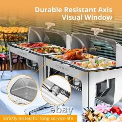 ROVSUN Roll Top Chafing Dish 9 Quart Rectangular Stainless Steel 2 Half Size