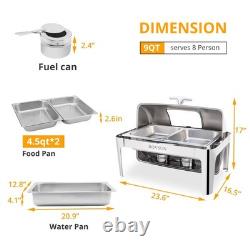 ROVSUN Roll Top Chafing Dish 9 Quart Rectangular Stainless Steel 2 Half Size