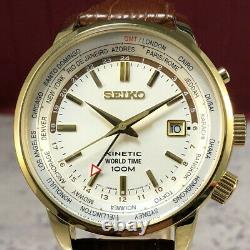 Rare Seiko World Time Kinetic GMT 5M85-0AF0 Automatic Quarts Mens Watch #377