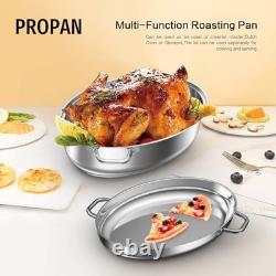 Roasting Pan with Rack and Lid 12 Quart, 18/10 Stainless Steel Multi 17 inch