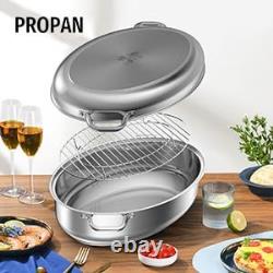 Roasting Pan with Rack and Lid 12 Quart, 18/10 Stainless Steel Multi 17 inch