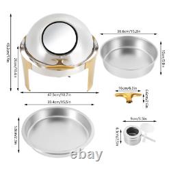 Roll Top Chafing Dish Buffet Set Gold Accent 6.3 Quart Round Stainless Steel