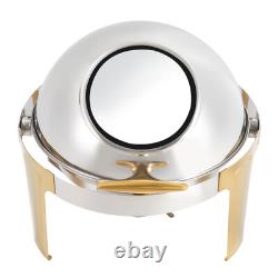 Roll Top Chafing Dish Buffet Set Gold Accent 6.3 Quart Round Stainless Steel