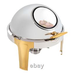Roll Top Chafing Dish Buffet Set Gold Accent 6.3 Quart Round Stainless Steel