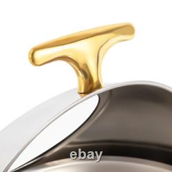 Roll Top Chafing Dish Buffet Set Gold Accent 6.3 Quart Round Stainless Steel