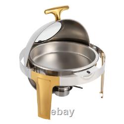 Roll Top Chafing Dish Buffet Set Gold Accent 6.3 Quart Round Stainless Steel Roll Top Chafing Dish Buffet Set Gold Accent 6.3 Quart Round Stainless Steel