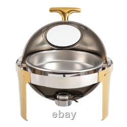 Roll Top Chafing Dish Buffet Set Gold Accent 6.3 Quart Round Stainless Steel
