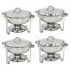 Round 4 Pack Chafing Dish 5 Quart Stainless Steel Full Size Tray Buffet Catering