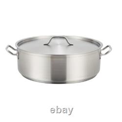SSLB-15, 15-Quart Stainless Steel Brazier Pan with Cover, Silver