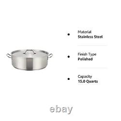 SSLB-15, 15-Quart Stainless Steel Brazier Pan with Cover, Silver