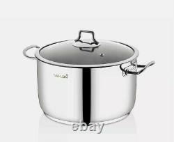Saflon Stainless Steel Tri-Ply Bottom Stock Pot with Glass Lid (8 Quart)