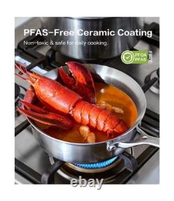 Saucepan with Lid 5-Ply Stainless Steel Sauce Pans, 3 Quart Small Pot for Sau