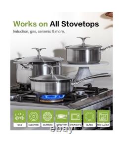 Saucepan with Lid 5-Ply Stainless Steel Sauce Pans, 3 Quart Small Pot for Sau