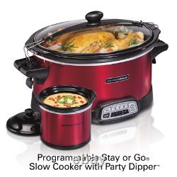 Slow Cooker 7 Quart Programmable With Party Dipper Lid Easy Clean Dishwasher Red