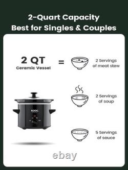 Small Slow Cooker 2-Quart Stainless Steel Ceramic Pot with Free Liners Black