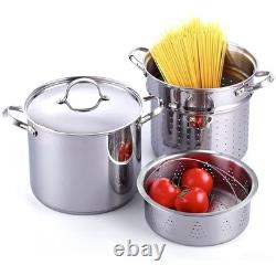 Stainless Steel 12 Quart Pasta Pot Set with Strainer Insert & Lid 4 Pieces