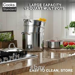 Stainless Steel 12 Quart Pasta Pot Set with Strainer Insert & Lid 4 Pieces