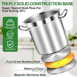 Stainless Steel 20 Quart with Tempered Glass Lid, 3-Ply Base, 8.8 Lbs, Polished