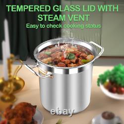 Stainless Steel 20 Quart with Tempered Glass Lid, 3-Ply Base, 8.8 Lbs, Polished