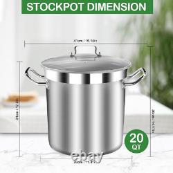 Stainless Steel 20 Quart with Tempered Glass Lid, 3-Ply Base, 8.8 Lbs, Polished