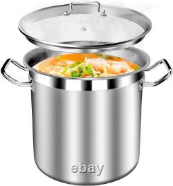 Stainless Steel 20 Quart with Tempered Glass Lid, 3-Ply Base, 8.8 Lbs, Polished