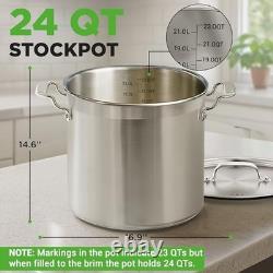 Stainless Steel Cookware Stock Pot 24 Quart, Heavy Duty Induction 24 Quarts