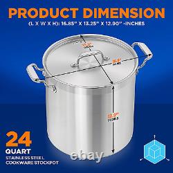 Stainless Steel Cookware Stock Pot 24 Quart, Heavy Duty Induction Soup Pot wit