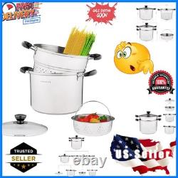 Stainless Steel Pasta Pot With Strainer Insert 4pc 10 Quart, Steamer for cook