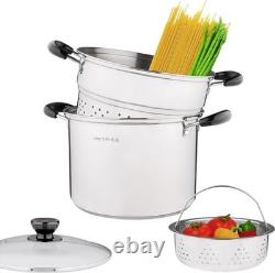Stainless Steel Pasta Pot With Strainer Insert 4pc 10 Quart, Steamer for cook