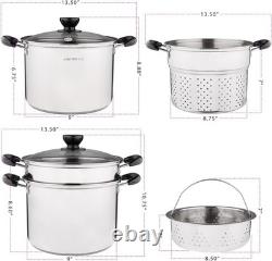 Stainless Steel Pasta Pot With Strainer Insert 4pc 10 Quart, Steamer for cook