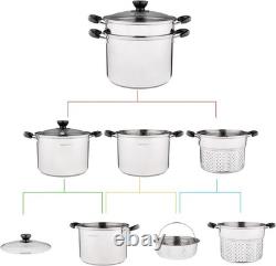 Stainless Steel Pasta Pot With Strainer Insert 4pc 10 Quart, Steamer for cook