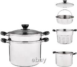 Stainless Steel Pasta Pot with Strainer Insert 4Pc 10 Quart, Steamer for Cooking