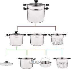 Stainless Steel Pasta Pot with Strainer Insert 4Pc 10 Quart, Steamer for Cooking