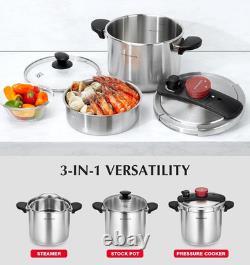 Stainless Steel Pressure Cooker 8.5 Quart, 3-In-1 Olla De Presion, Easy One-Hand