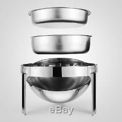 Stainless Steel Round Roll Top Chafer 6 Quart Chafing Dish Set of 2