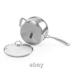 Stainless Steel Sauce Pan Durable Glass Lidded Long Handle Cookware 3.5 Quart