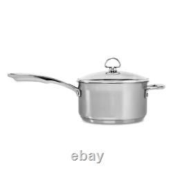 Stainless Steel Sauce Pan Durable Glass Lidded Long Handle Cookware 3.5 Quart