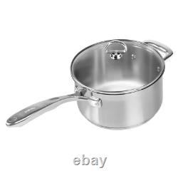 Stainless Steel Sauce Pan Durable Glass Lidded Long Handle Cookware 3.5 Quart