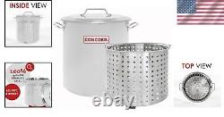 Stainless Steel Stock Pot with Elevated Steamer Basket 80 Quart Large Capacity