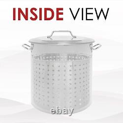 Stainless Steel Stock Pot with Elevated Steamer Basket 80 Quart Large Capacity