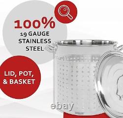 Stainless Steel Stock Pot with Elevated Steamer Basket 80 Quart Large Capacity